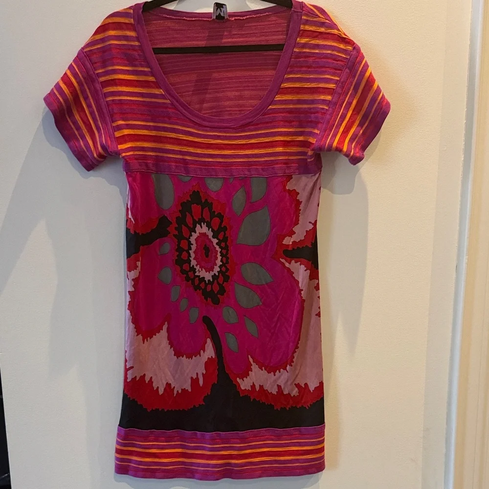 M by Missoni Pink and Red Striped Short Sleeve Mini Dress - Picture 3 of 10